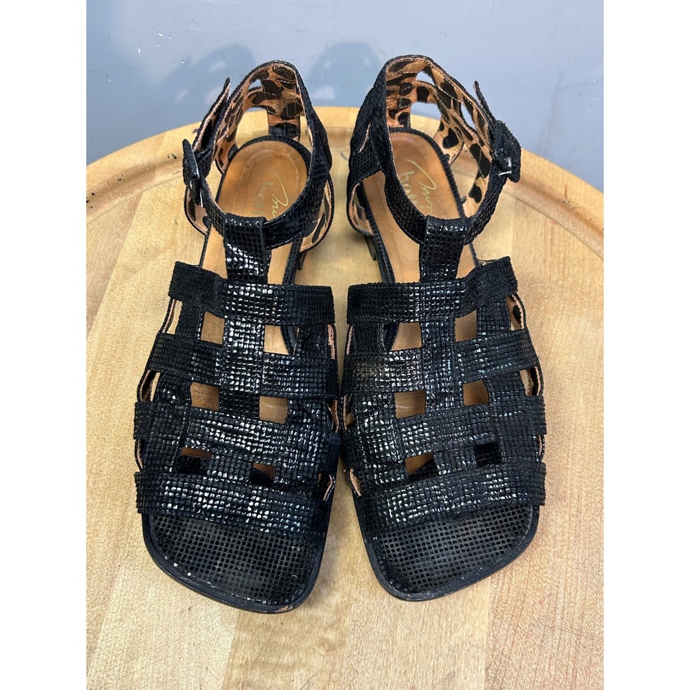 Luciano Botticelli Sandals Women 40.5/US 10 Black Cage Gladiator Leather Italian